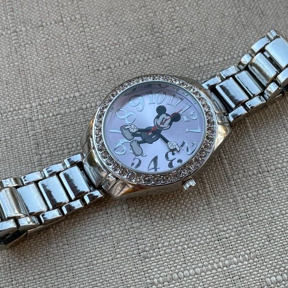 Disney Accutime Women Wristwatch Silver Tone Pink Face Quartz Watch - Picture 4 of 12